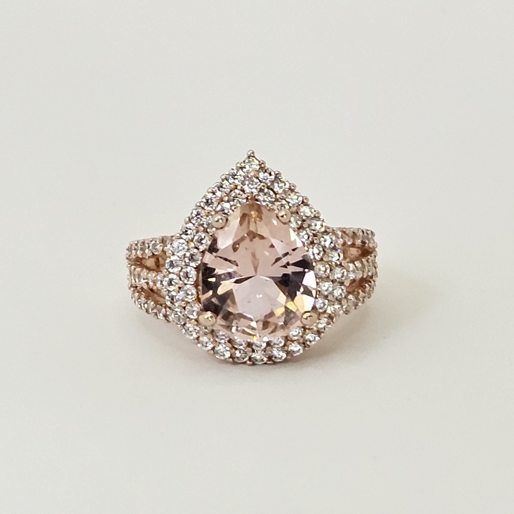 Genuine Morganite & White Zircon Sterling Silver With 18k Rose Gold Overlay Sz 7 - Picture 4 of 12